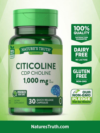 Citicoline 1000mg | 30 Capsules | CDP Choline | Non-GMO & Gluten Supplement | by Natures Truth