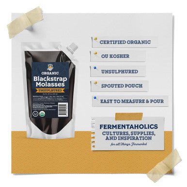 Fermentaholics Organic Unsulphured Blackstrap Molasses | 20 Oz Pouch | Ou her & Unsulfured | Spouted Pouch For Easy Measuring And Pouring (1-Pack 20 Fl Oz)