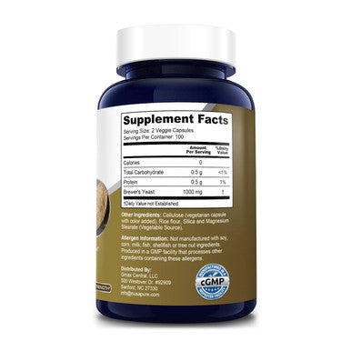 NusaPure Brewers Yeast 1000mg 200 Vegetarian Caps (Non-GMO & Gluten-Free)