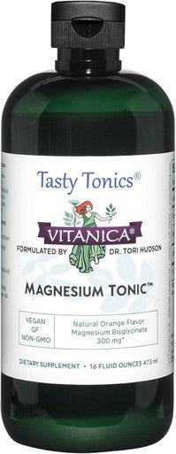 Vitanica Magnesium Tonic Liquid Magnesium Bisglycinate Chelate 300 mg with Vitamin B6 Dr Formulated Supplement Orange Flavor Vegan Gluten and Non-GMO16 fl oz