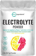 Micro Ingredients Hydration Electrolyte Powder 2lbs (139 Servings) Keto & No Sugar - High Potassium (1000mg) with Lemon Raspberry Flavored - Made with Real Lemon Juice & Coconut Water - Non-GMO