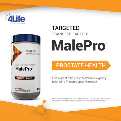 4Life Transfer Factor MalePro - Targeted Healthy Prostate Support with Saw Palmetto Lycopene Selenium and Kudzu - Supplement Supports Immune System and Urinary Tract Health - 90 Softgels