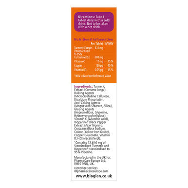 Bioglan Active Curcumin, High Strength Turmeric extract, 1 month supply - 30 Tablets