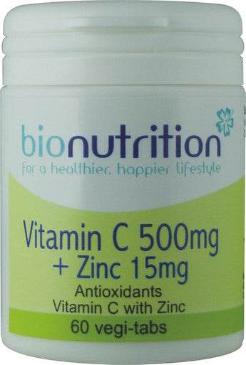 Bio Nutrition Vitamin C 500Mg + Zinc 15Mg - Antioxidant And Immune Vitamin And Mineral Combination - 60 Vegi-Tabs