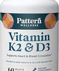 Pattern Wellness Vitamin K2 and D3 Supplement with Calcium Pure Synergistic Complex Whole Body Health Bone Health and Cardiovascular Support 60 Capsules