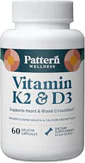 Pattern Wellness Vitamin K2 and D3 Supplement with Calcium Pure Synergistic Complex Whole Body Health Bone Health and Cardiovascular Support 60 Capsules