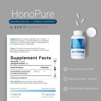 EcoNugenics HonoPure Magnolia Bark Extract 98 Pure Honokiol for Cellular Health Antioxidant Nootropic Cognitive Support Promotes Healthy Mood Restful Sleep 120 Capsules