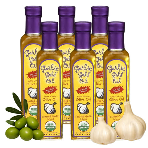 Garlic Gold Extra Virgin Olive Oil Infused with Garlic, Premium Certified USDA Organic, Low FODMAP, Cold Pressed (8.44 Fl Oz)