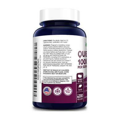 NusaPure Quercetin 1000 mg - 200 Veggie Caps (Non-GMO,Gluten-Free, Vegetarian)