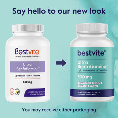 Bestvite Ultra Benfotiamine 600mg per Capsule (60 Vegetarian Capsules) No Stearates - No Silicon Dioxide - Vegan - Non GMO - Gluten - Maximum Strength Benfotiamine