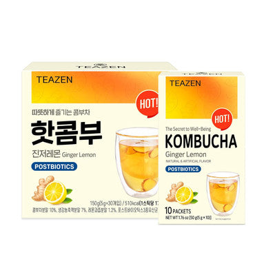 Teazen Hot Kombucha Ginger Lemon Flavor Variety Pack Ginger Lemon Drink Mix 10 Sticks & 30 Sticks (40 Sticks)