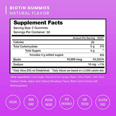 Biotin Gummies 10000mcg [Highest Potency] for Healthy Hair, Skin & Nails Vitamins for Women, Men & Kids - 5000mcg in Each Hair Vitamins Gummy - Vegan, Non-GMO, Hair Growth Supplement