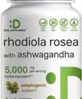 Deal Supplement Rhodiola Rosea with Ashwagandha 5000mg Per Serving 240 Veggie Capsules Max Strength 10:1 Root Extract Adaptogenic Supplements for Relaxation Energy & Brain Health Non-GMO