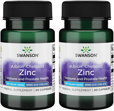 Swanson Albion Chelated Zinc Glycinate 30 Milligrams 90 Capsules (2 Pack)
