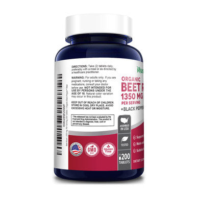 NusaPure Beet Root 1,350 mg 200 Organic Tablets (Vegetarian, USDA, Non-GMO & Gluten-Free) with Black