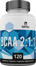 EBYSU BCAA Branched Chain Amino Acid Supplement 2:1:1 L-Leucine, L-Isoleucine, and L-Valine 120 Capsules