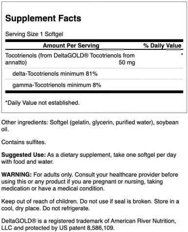 Swanson Deltagold Tocotrienols-Annatto Tocotrienols -Vitamin E Tocotrienols 99% Tocopherol (60 Softgels 50mg Each) (2 Pack)