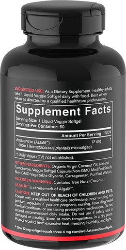 Vegan Icelandic Astaxanthin 12mg with Organic Coconut Oil Vegan NonGMO Project Verified Dietary Supplement 60 Veggie Softgels 2 Month Supply