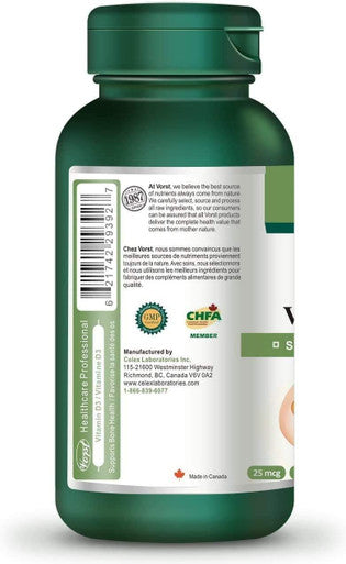 VORST Vitamin D3 25mcg 1000 IU 120 Capsules | Supplements for Bone Growth & Dental Health | 1 Bottle