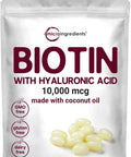 Micro Ingredients Biotin 10000mcg w/Hyaluronic Acid 25mg | 365 Virgin Coconut Oil Softgels Fast Release One Year Supply Supports Healthy Hair Skin & Nails Non-GMO & No Gluten