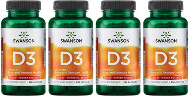 Swanson Higher Potency Vitamin D-3 2000 Iu - "Sunshine Vitamin" Bone Immune Support (50 mcg) 250 Capsules (4 Pack)
