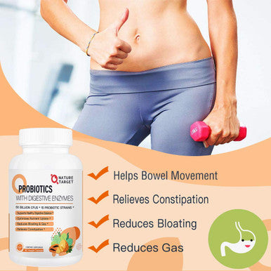 Nature Target Probiotics For Women-Men Probiotics With Digestive Enzymes - For Gut Health, Probiotic Supplement - Digestive Suppo