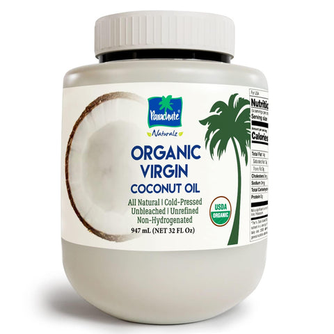 "Parachute Naturalz Organic Virgin Coconut Oil | Cooking Oil, Hair Oil, Body Oil & Oil Pulling | Cold Pressed | Unbleached | Unrefined | Non-Hydrogenated | MCT Oil | USDA Certified |6.7 Fl. Oz. | Glass Jar"