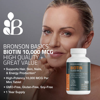 Bronson Biotin 10 000 Mcg Beauty Support 360 Vegetarian Tablets