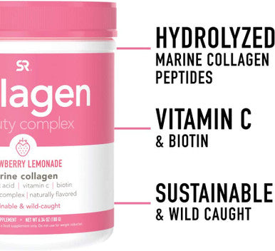 Collagen Beauty Complex with Hyaluronic Acid Vitamin C Biotin Pescatarian Friendly Keto NonGMO Verified Strawberry Lemonade 30 Servings