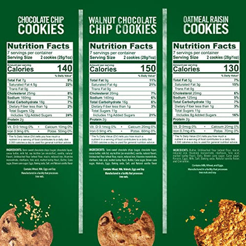 Tate's Bake Shop Variety Pack, Oatmeal Raisin, Chocolate Chip & Chocolate Chip Walnut, 3-7 oz Bags