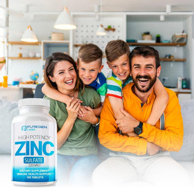 P Puregen Labs Zinc 220Mg [High Potency] Supplement Zinc Sulfate For Immune Support System 100 Tablets