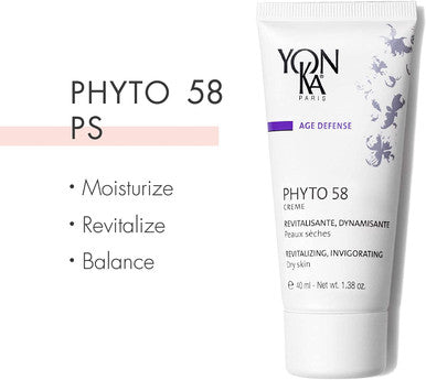 Yon-Ka Phyto 58 PS Night Cream (40ml) Anti-Aging Vitamin E Face Moisturizer for Dry Skin, Anti-Wrinkle Night Treatment to Reduce Pores and Revitalize Skin