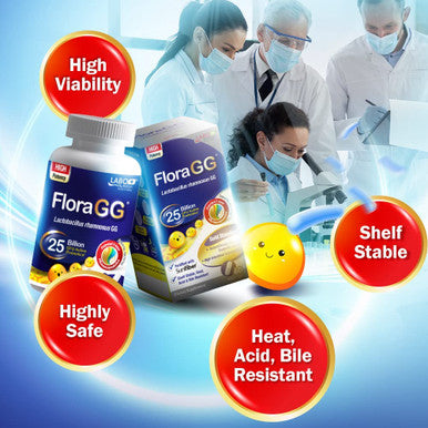 LABO Nutrition FloraGG Lactobacillus Rhamnosus GG 25 Billion CFU Active Probiotics and Sunfiber Prebiotic Fiber Supplement Support Healthy Intestinal Immune Health NonGMO Gluten Free 60s