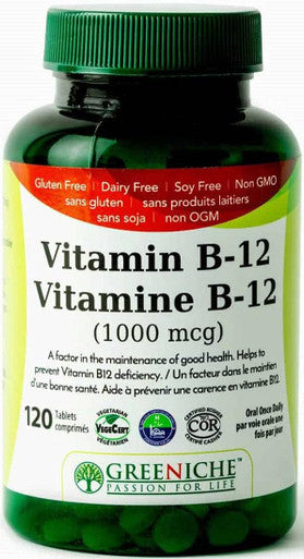 Greeniche Vitamin B 12 - 120 Tablets - Helps in Vitamin B-12 Deficiency - Helps in Red Blood Cell Formulation - Metabolize Carbohydrates, Proteins & Fats Free From Gluten, Soy & Dairy Non GMO