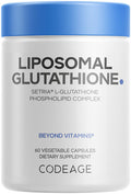 Codeage Liposomal Glutathione Supplement Pure Reduced Setria L-Glutathione Liposomal Delivery Phospholipid Complex Encapsulated Glutathione Powder Pills Vegan Non GMO 60 Capsules
