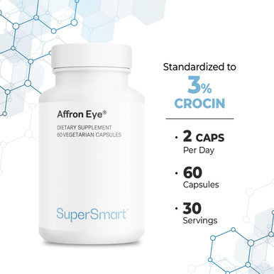 Supersmart Affron Eye 20 mg Per Day Extract of Saffron Stigmas Crocus Sativus Standardized to 3 Crocin Eye Health Supplement NonGMO Gluten Free 60 Vegetarian Capsules