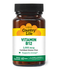 Country Life Vitamin B12 Supports Energy & Red Blood Cell Production 1000Mcg 60 Tablets Certified Gluten Free Certified Vegan Certified Halal