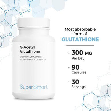 Supersmart SAcetyl Glutathione 300 mg Per Day GSH Tripeptide Antioxidant Protects Against Damage DNA Cells NonGMO Gluten Free 90 Vegetarian Capsules