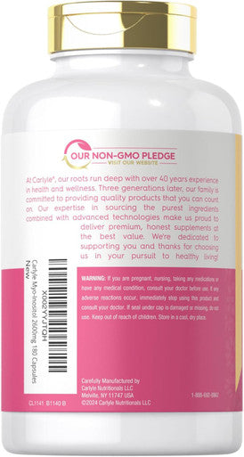 Carlyle Myo-Inositol 2600mg | 180 Capsules | Extra Strength Supplement | Non-GMO Gluten