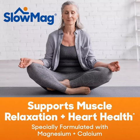 Slowmag Mg Muscle + Heart Supports Muscle Relaxation And Heart Health. Magnesium Chloride + Calcium SlowRelease Tablets Easy To Absorb And Gentle On The Stomach. 60 Count (Pack Of 2)