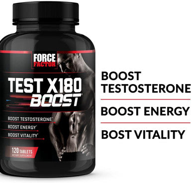Force Factor Test X180 Boost Testosterone Booster And Energy Supplement For Men, Boost Energy, Increase Stamina, Enhance Vitality And Performance, With D-Aspartic Acid And Fenugreek, 120 Tablets