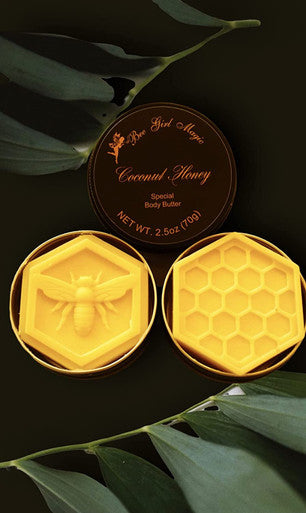 Bee Girl Magic Coconut Honey Body Butter with beeswax coconut oil vitamin e. silky smooth and hydrating