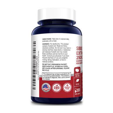 Siberian Rhubarb 10:1 Extract 2500mg - 200 Veggie Capsules (Vegetarian, Non-GMO & Gluten-Free)