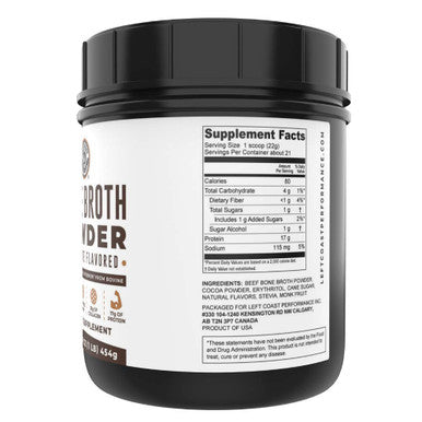 Left Coast Performance Chocolate Bone Broth and Multi Collagen Powder for Joint Hair Skin and Nails Support