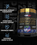 EHP Labs Hectic PreWorkout High Stim Advanced Pre Workout Powder for Max Performance Caffeine Beta Alanine Coconut Water Energy Pump Recovery and Hydration 40 Serves Blue Raspberry