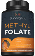 Sunergetic Premium Methyl Folate Supplement with Methylated Vitamin B12 and Vitamin B6 Metabolically Active Folate as Magnafolate - Methylfolate 400 mcg per Capsule 60 Capsules