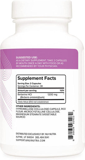 Nui Nutra Berberine Supplement HCL | 1200mg | 60 Capsules | Cardiovascular, Immune System, and Metabolism Support | Respiratory Aid
