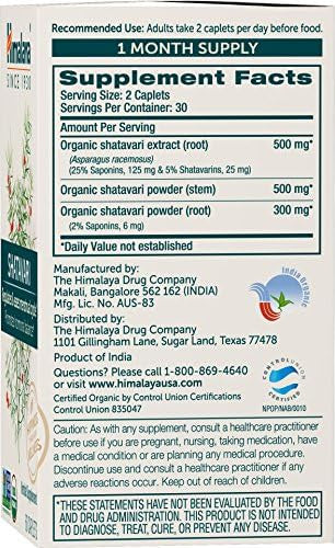 Himalaya Organic Shatavari For Pms Menstrual Cramp Relief Menopause Support And Women'S Health 1300 Mg 60 Caplets 1 Month Supply