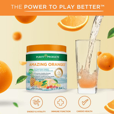 Amazing Oranges Powder by Purity Products Power Packed with Vitamin C Vitamin D Calcium Magnesium Potassium Fiber Electrolytes and Bio Flavonoids 30 Day Supply