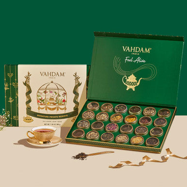 Vahdam Loose Leaf Tea Set 24 Premium Long Leaf Teas in Tin Caddy Presentaion Box | 100% Natural Ingredients | Perfect Festival s for Friends and Family I Luxury Tea s